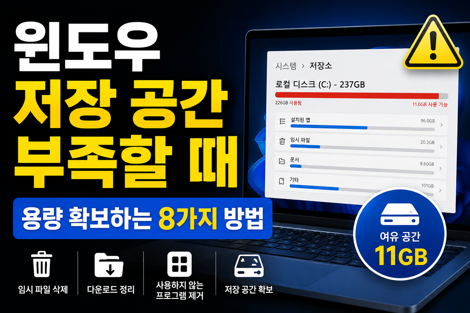 윈도우 저장 공간 부족할 때 용량 확보하는 8가지 방법
