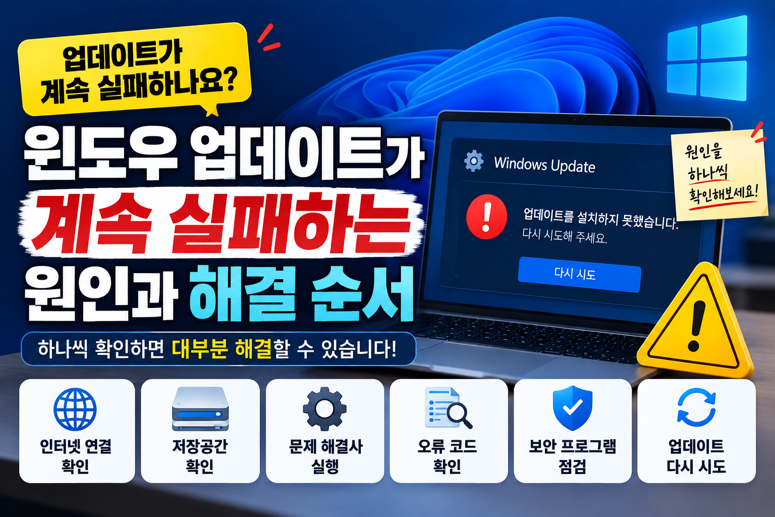 윈도우 업데이트가 계속 실패하는 원인과 해결 순서
