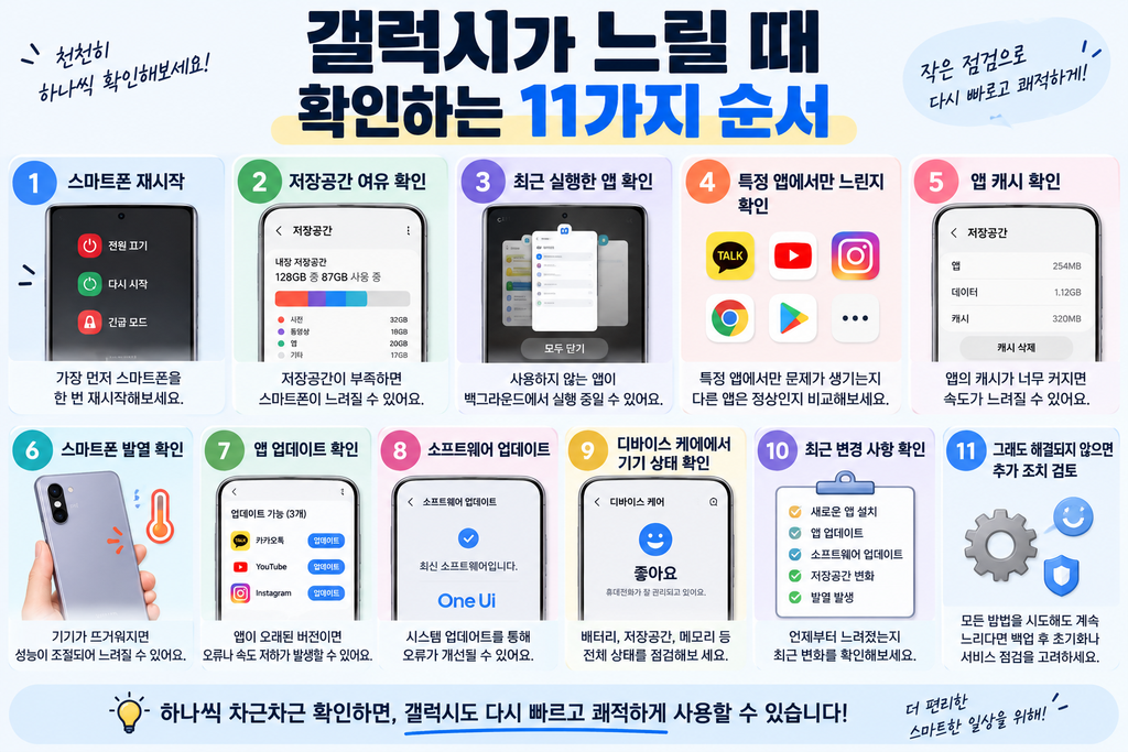 갤럭시 휴대폰이 느릴 때 확인하는 11가지 순서