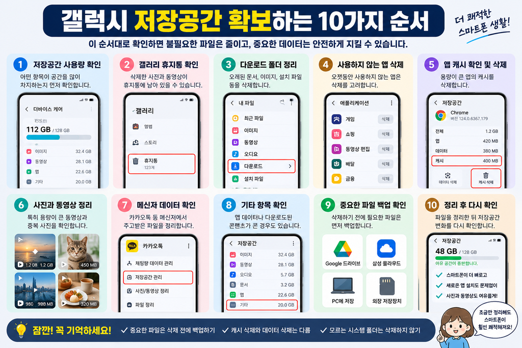 갤럭시 저장공간 부족할 때 용량 확보하는 10가지 확인 순서