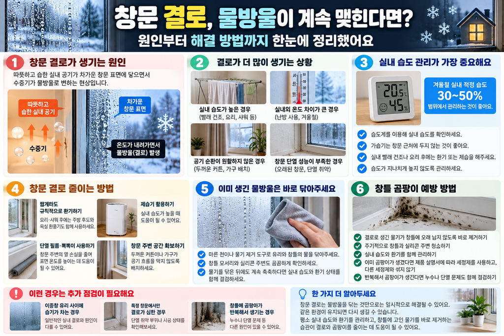 창문 결로가 생기는 원인과 실내 습도 관리, 환기 및 창틀 곰팡이 예방 방법